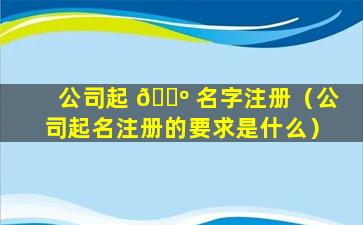 公司起 🐺 名字注册（公司起名注册的要求是什么）